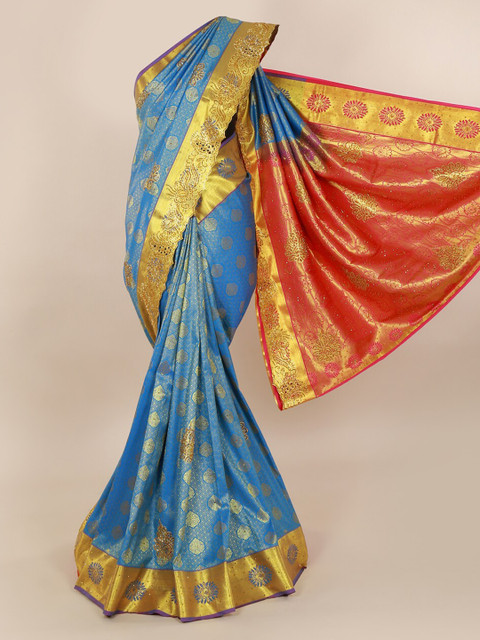

Pothys Blue Pure Silk Embroidered Kanjeevaram Saree