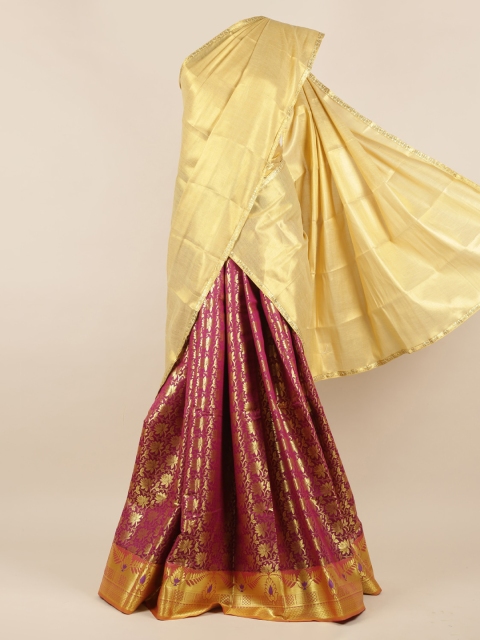 

Pothys Cream-Coloured & Pink Tissue Woven Design Traditional Half Saree