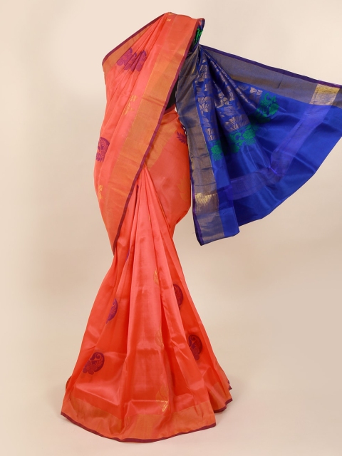 

Pothys Peach-Coloured & Blue Pure Silk Woven Design Saree