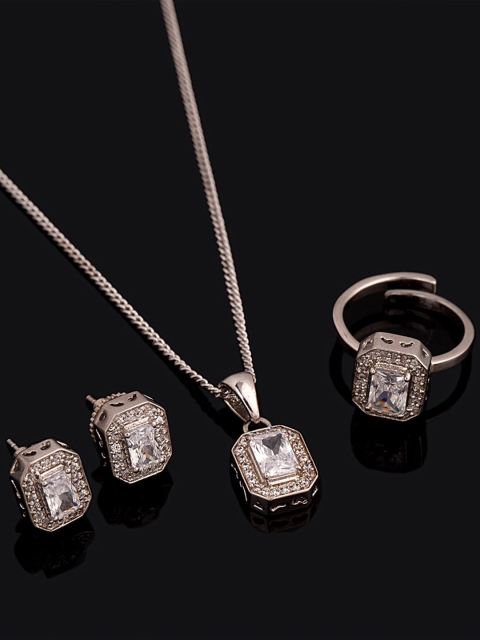 

Voylla Silver-Plated White CZ-Studded Jewellery Set
