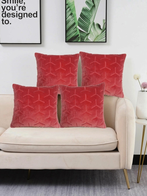 

LUXENMEAD Red Set of 4 Embroidered Square Cushion Covers