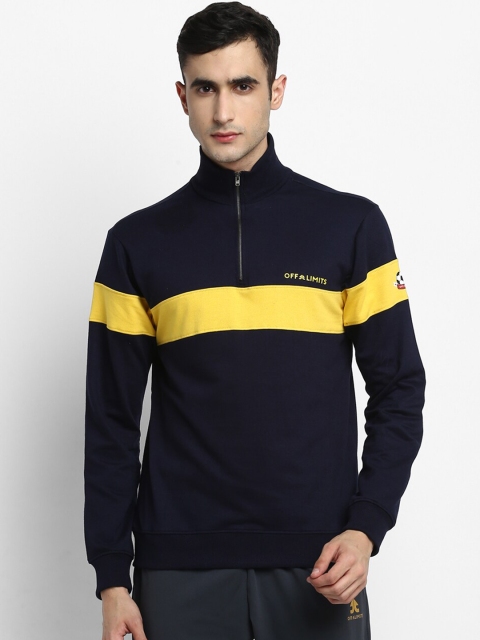 

OFF LIMITS Men Navy Blue Striped High Neck T-shirt