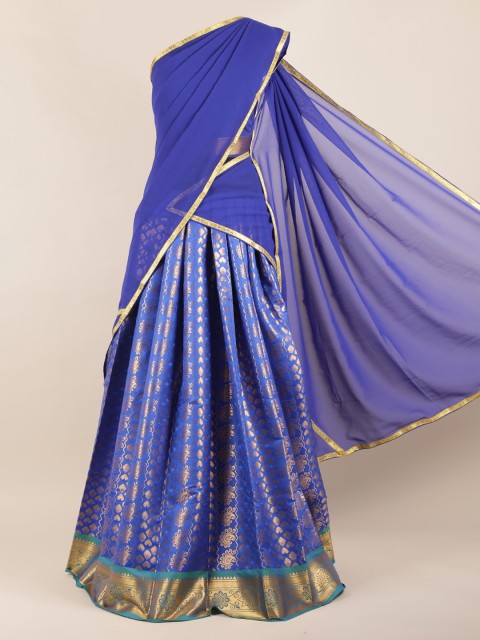 

Pothys Blue & Gold-Toned Poly Chiffon Woven Design Half Saree