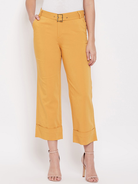 

Madame Women Yellow Regular Fit Solid Parallel Trousers