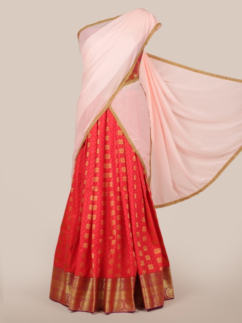 

Pothys Peach-Coloured & Orange Poly Chiffon Solid Lehenga Half Saree