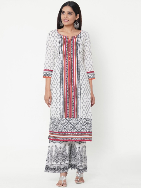 

FASHOR Women White & Black Printed Kurta with Palazzos