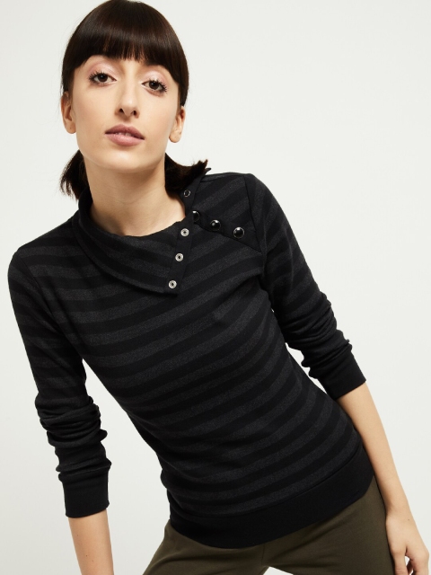 

max Women Black & Grey Striped Sweatshirt