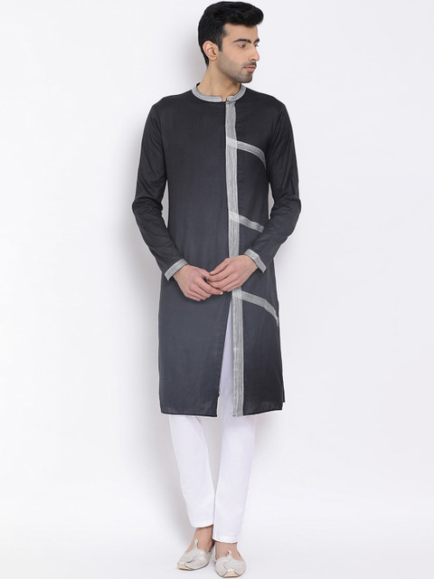 

DEVOILER Men Black Woven Design A-Line Kurta