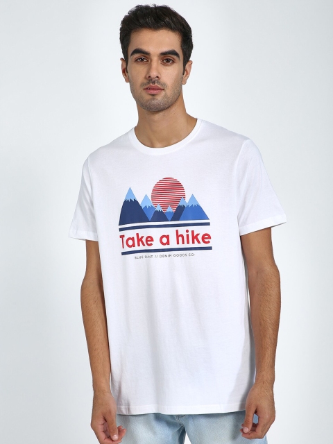 

Blue Saint Men White Printed Round Neck T-shirt