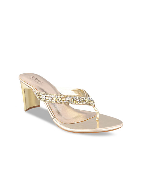 

Stelatoes Women Gold-Toned Embellished Block Heels