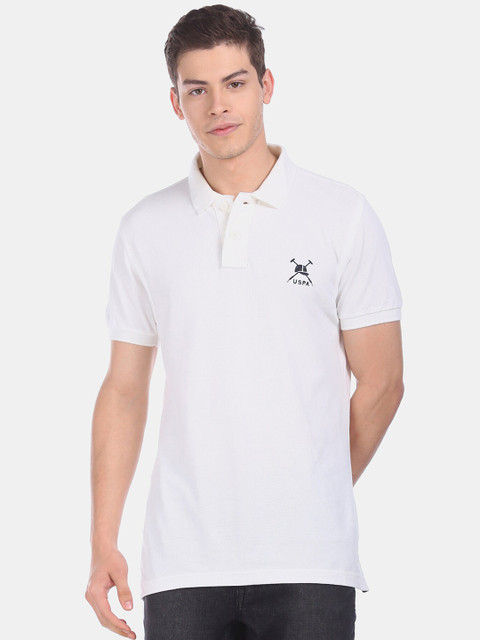 

U.S. Polo Assn. Men White Solid Polo Collar T-shirt