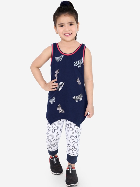 

naughty ninos Girls Navy Blue & White Printed T-shirt with Leggings