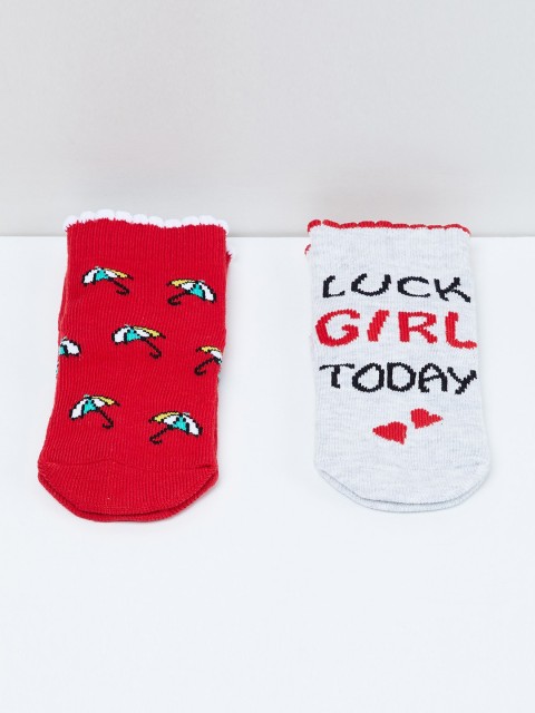 

max Girls Pack of 2 Jacquard Patterned Ankle Length Socks, Red