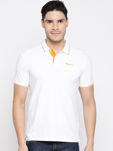 

Pepe Jeans Men White Solid Polo Collar T-shirt
