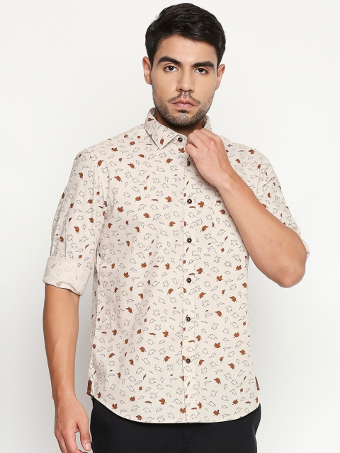 

Basics Men Khaki Slim Fit Printed Casual Shirt