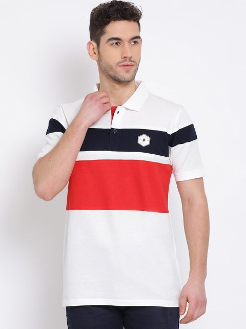 

COBB Men White & Red Colourblocked Polo Collar T-shirt