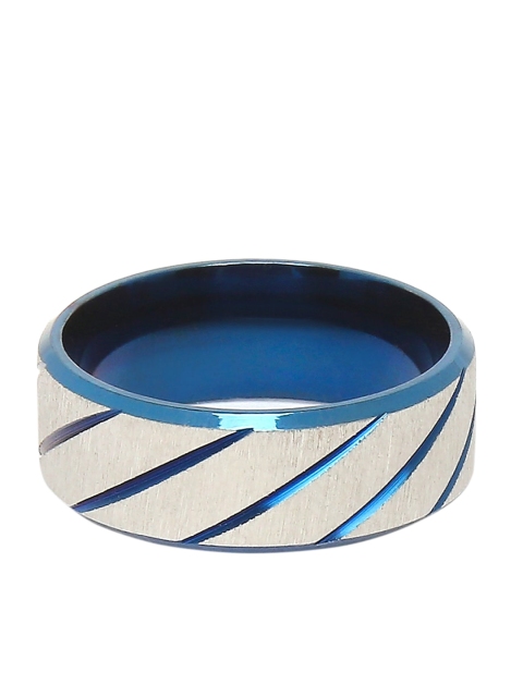 

OOMPH Men Blue & White Titanium Matte Broad Band Handcrafted Finger Ring