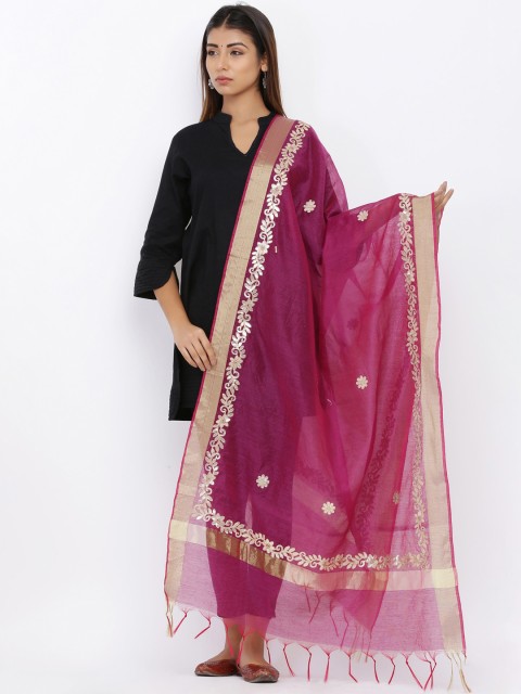 

SOUNDARYA Magenta & Gold-Toned Embroidered Dupatta