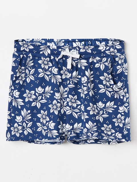 

Fame Forever by Lifestyle Girls Navy Blue & White Floral Printed Regular Fit Shorts
