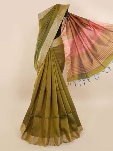 Pothys Green Solid Jute Silk Saree
