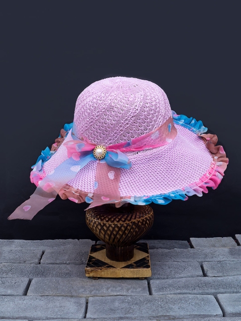 

Golden Peacock Women Purple & Pink Woven Design Sun Straw Hat