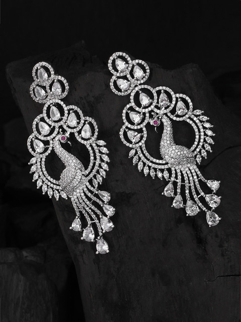 

Adwitiya Collection Silver-Toned Contemporary Drop Earrings