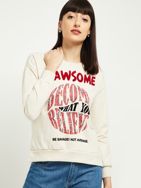 

max Women Cream-Coloured & Red Printed Sweatshirt