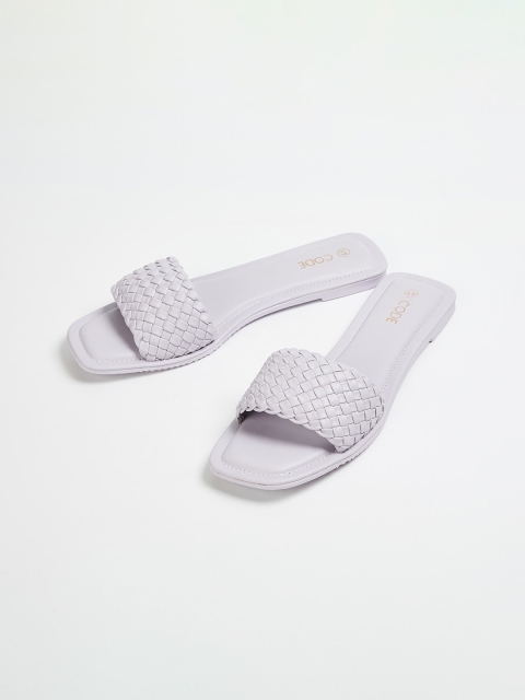 

CODE by Lifestyle Women Purple Woven Design PU Open Toe Flats