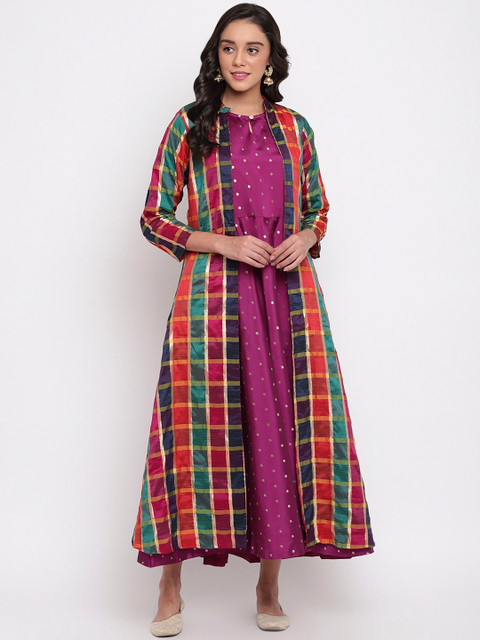 

Ashnaina Women Purple Checked Maxi Dress