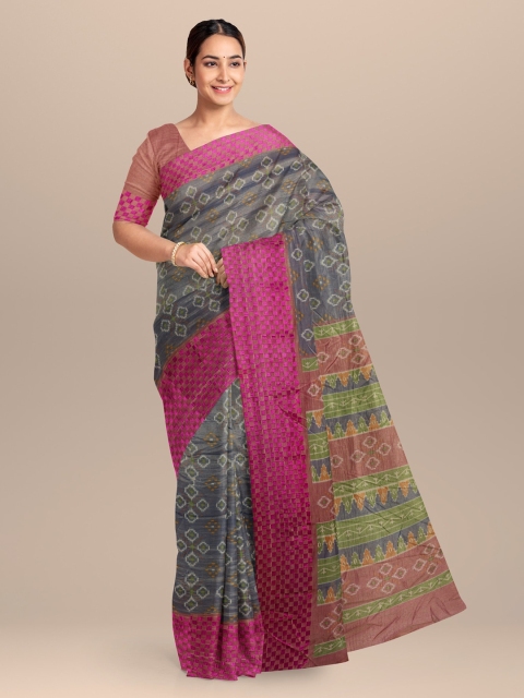 

KLM Fashion Mall Blue & Grey Silk Blend Printed Saree