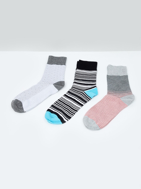 

max Men Pack of 3 Striped Above Ankle-Length Socks, White