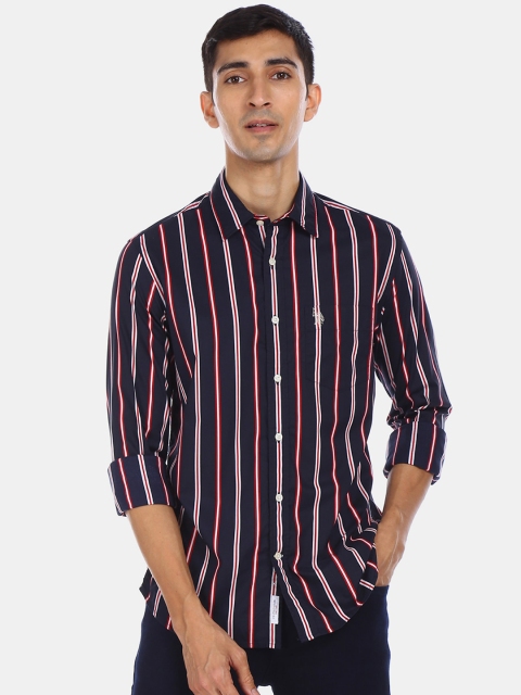 

U.S. Polo Assn. Men Blue Regular Fit Striped Casual Shirt