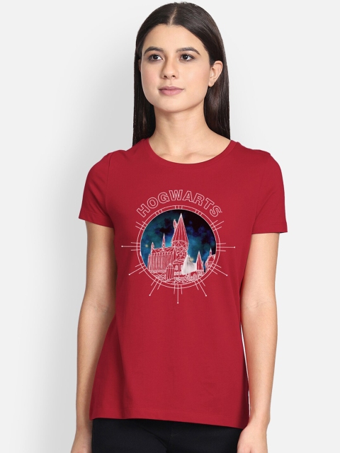 

Free Authority Women Red Harry Potter Print Round Neck T-shirt