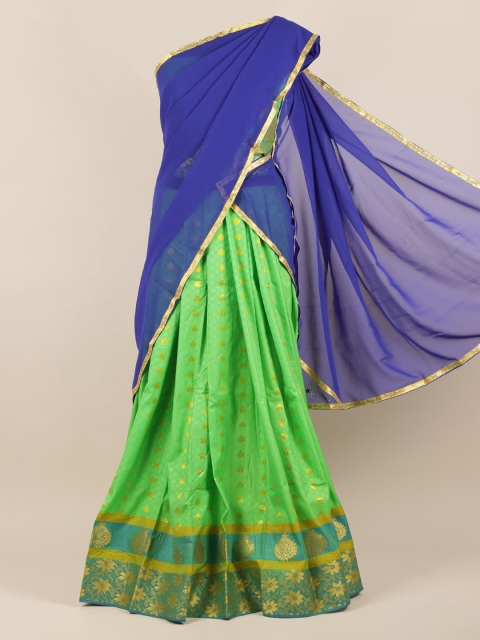 

Pothys Blue & Green Poly Chiffon Woven Design Lehenga Half Saree