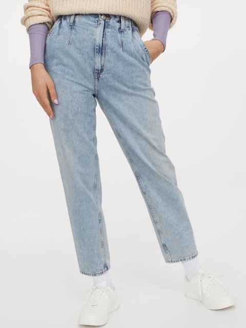 

H&M Women Blue Solid Mom High Pleated Jeans