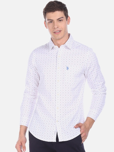 

U.S. Polo Assn. Men White Regular Fit Printed Casual Shirt
