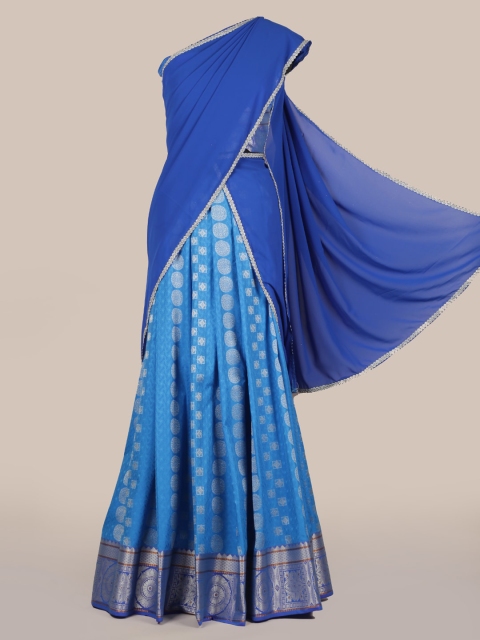 

Pothys Blue Woven Design Poly Chiffon Lehenga Half Saree