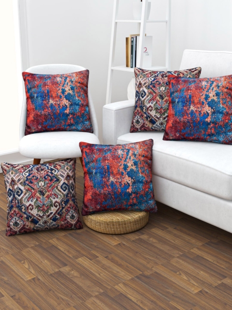 

SHIVANAA HOMES Brown & Red Set of 5 Ethnic Motifs Square Cushion Covers