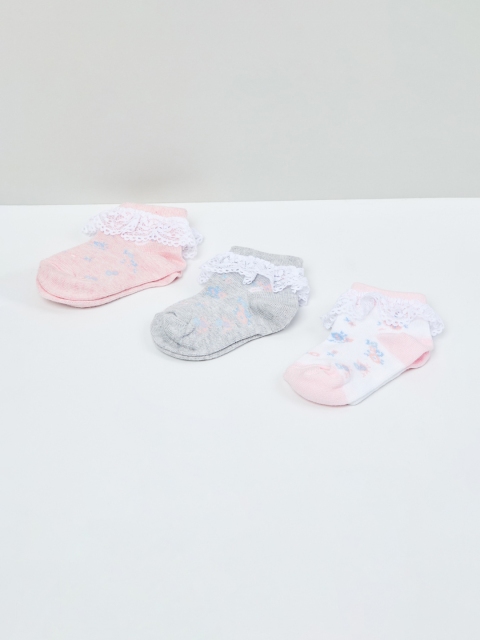 

max Girls Pack Of 3 Patterned Ankle-Length Socks, Pink