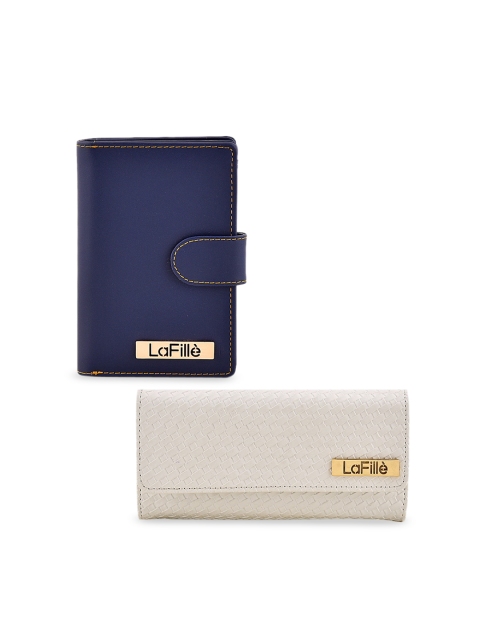 

LaFille Women Pack Of 2 Blue & Cream-Coloured Solid Two Fold Wallet