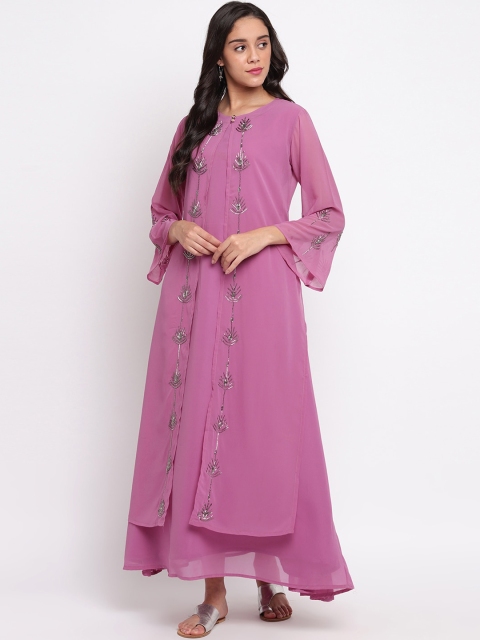 

Ashnaina Women Purple Solid A-Line Maxi Dress with Shrug