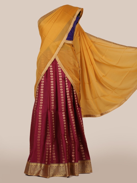 

Pothys Yellow & Maroon Poly Chiffon Solid Lehenga Half Saree
