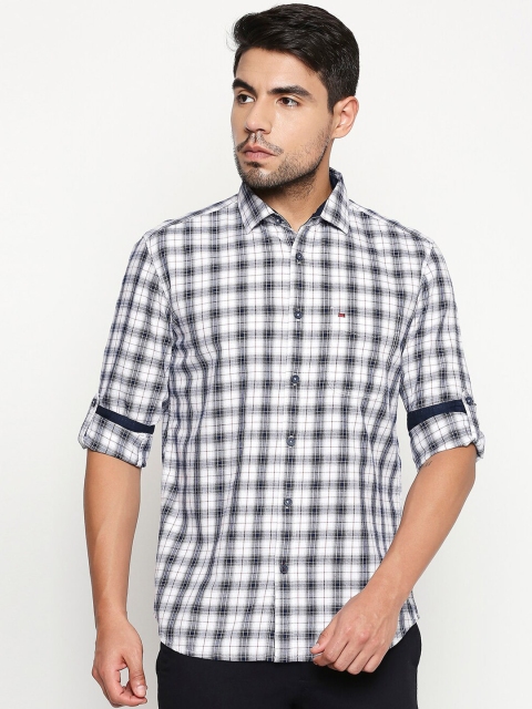 

Basics Men Navy Blue Slim Fit Checked Casual Shirt
