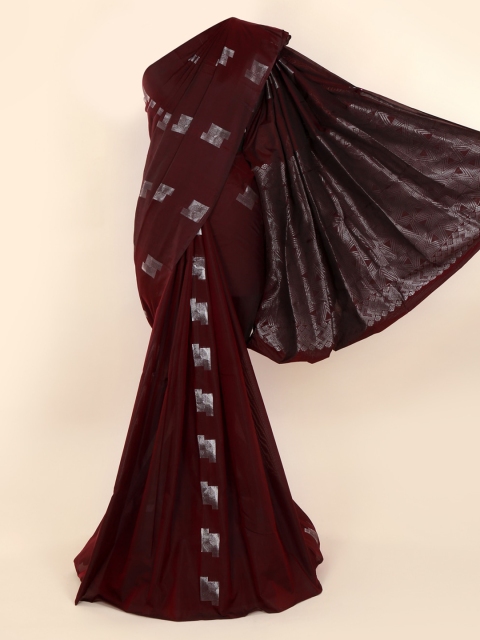 

Pothys Maroon & Silver-Toned Silk Cotton Woven Design Saree