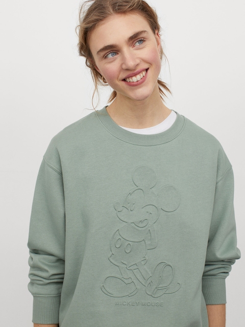 

H&M Women Green Printed sweatshirt