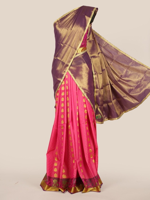 

Pothys Gold-Toned & Pink Tissue Woven Design Half Saree