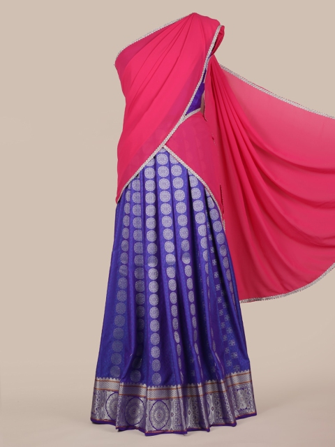 

Pothys Pink Woven Design Poly Chiffon Half Saree