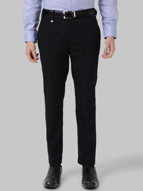 

Park Avenue Men Navy Blue Slim Fit Checked Formal Trousers