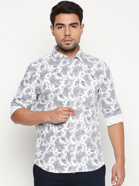 

Basics Men White & Navy Blue Slim Fit Printed Casual Shirt