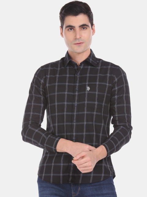 

U.S. Polo Assn. Men Black Regular Fit Checked Casual Shirt